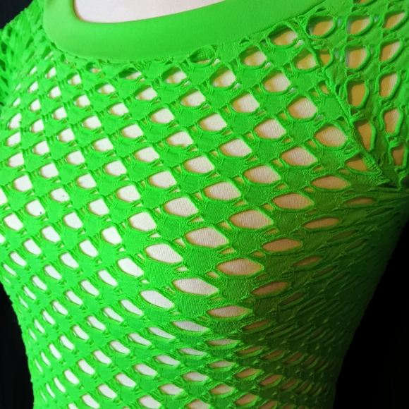 Candy Couture Neon Green Net Top - Picture 2 of 4